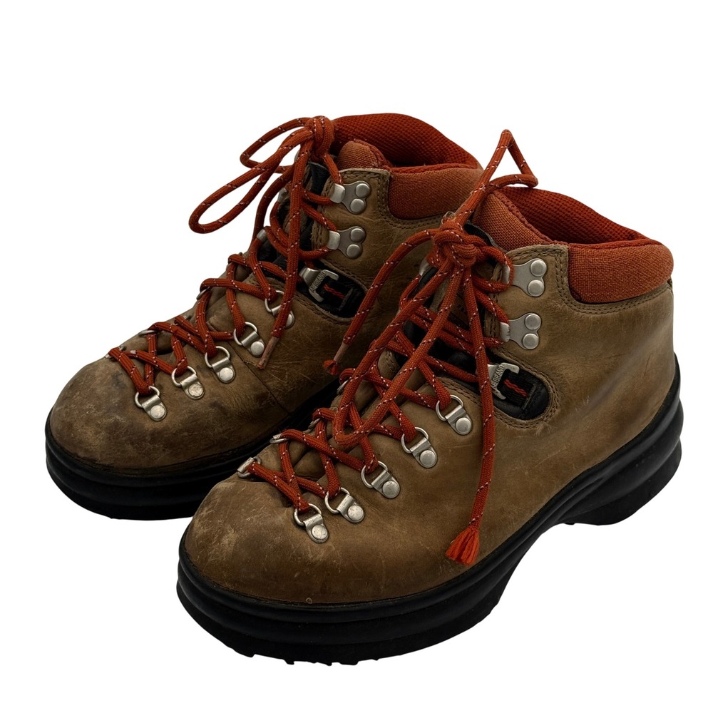 Vintage American Eagle Hiking Boots Womens Leather Lace Up Size 8 Brown Orange